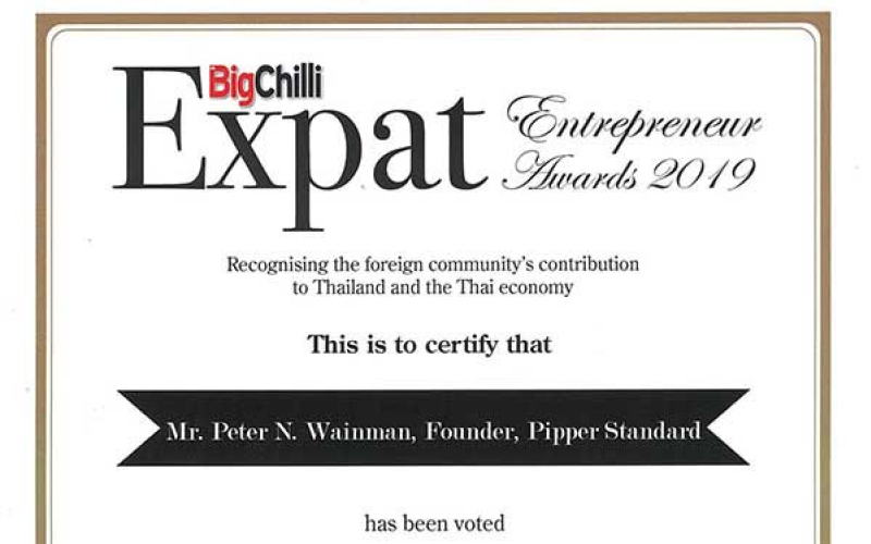 January 2019 Expat Entrepreneur Award 2019 received