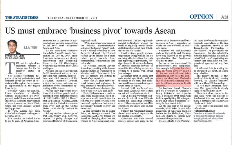 September 25th, 2014  on The Straits Times Singapore