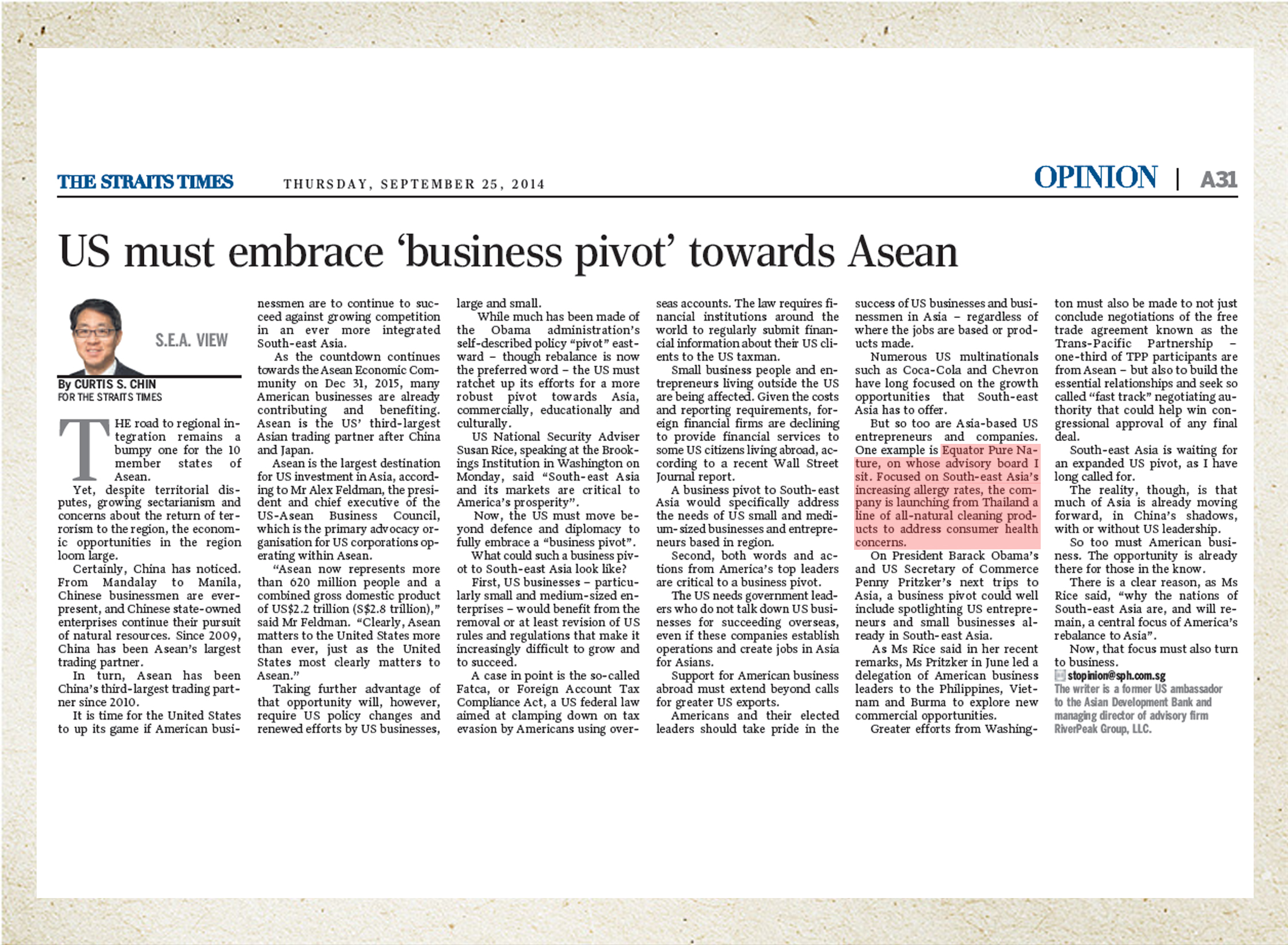 September 25th, 2014  on The Straits Times Singapore